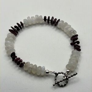 PURPLE SPINY OYSTER, MOONSTONE, AND STERLING SILVER BRACELET